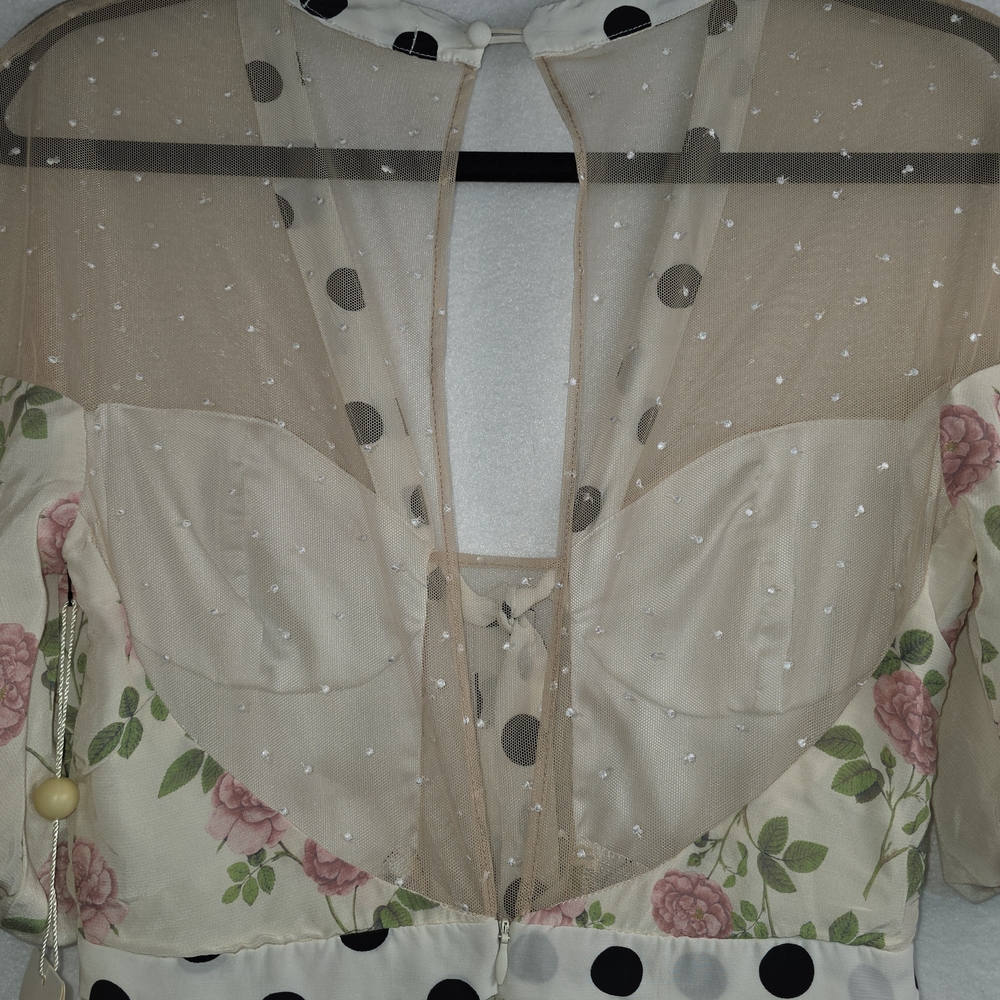 For Love & Lemons Butterscotch Mini Tiered Floral,Polka Dot Ruffle Dress S NWT - Picture 7 of 12